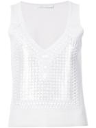 Sally Lapointe - Geometric Embellished Tank Top - Women - Viscose/polyamide/plastic/metal - 4, White, Viscose/polyamide/plastic/metal