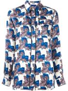 Msgm Printed Pyjama Shirt, Women's, Size: 40, Blue, Silk