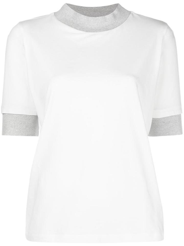 Fabiana Filippi Contrast-cuff Short-sleeve Sweater - Nude & Neutrals