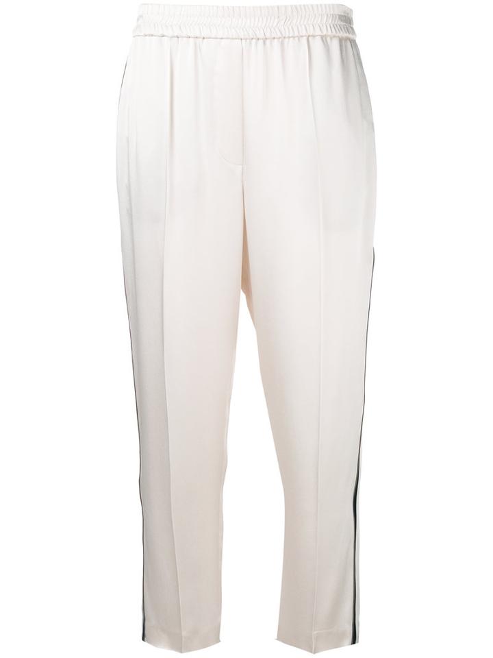 Brunello Cucinelli Striped Sides Cropped Trousers, Women's, Size: 44, Nude/neutrals, Acetate/viscose/polyester