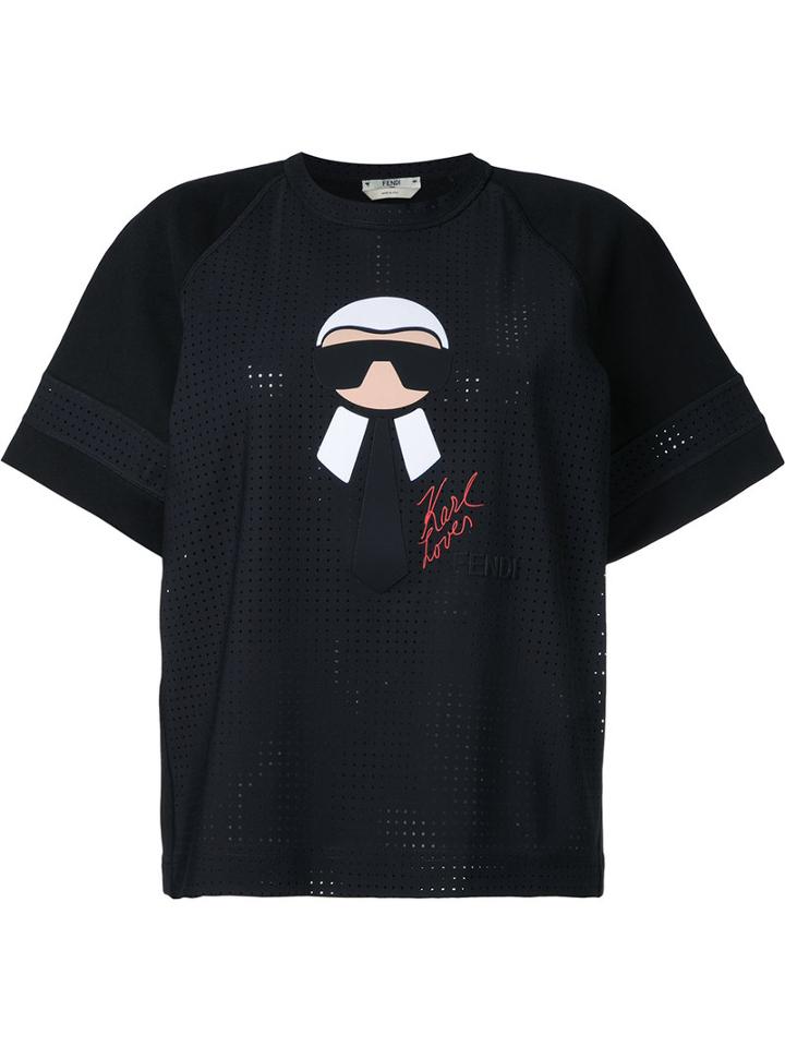 Fendi Karl Print T-shirt, Women's, Size: 44, Black, Cotton/polyimide/spandex/elastane