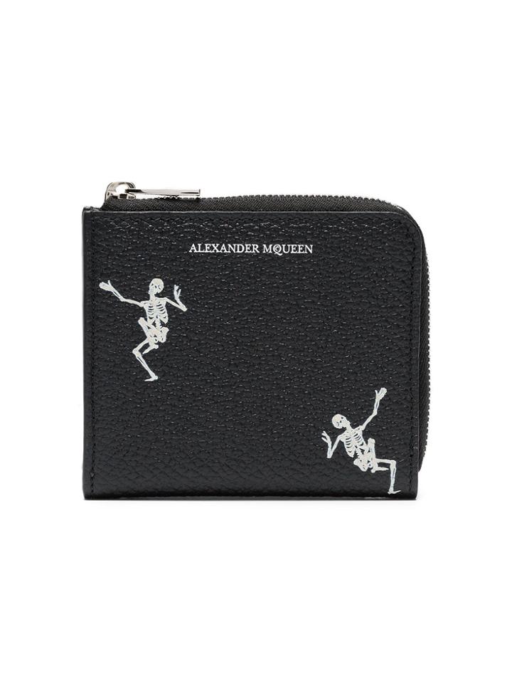 Alexander Mcqueen Black Dancing Skull Leather Zip Wallet