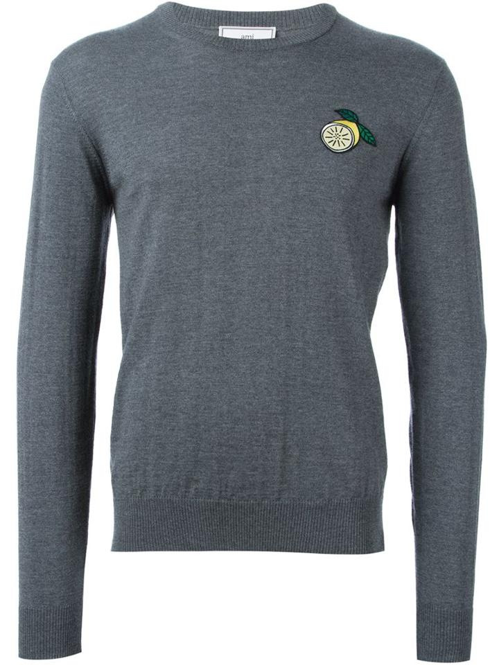 Ami Alexandre Mattiussi Lemon Patch Jumper, Men's, Size: Medium, Grey, Wool