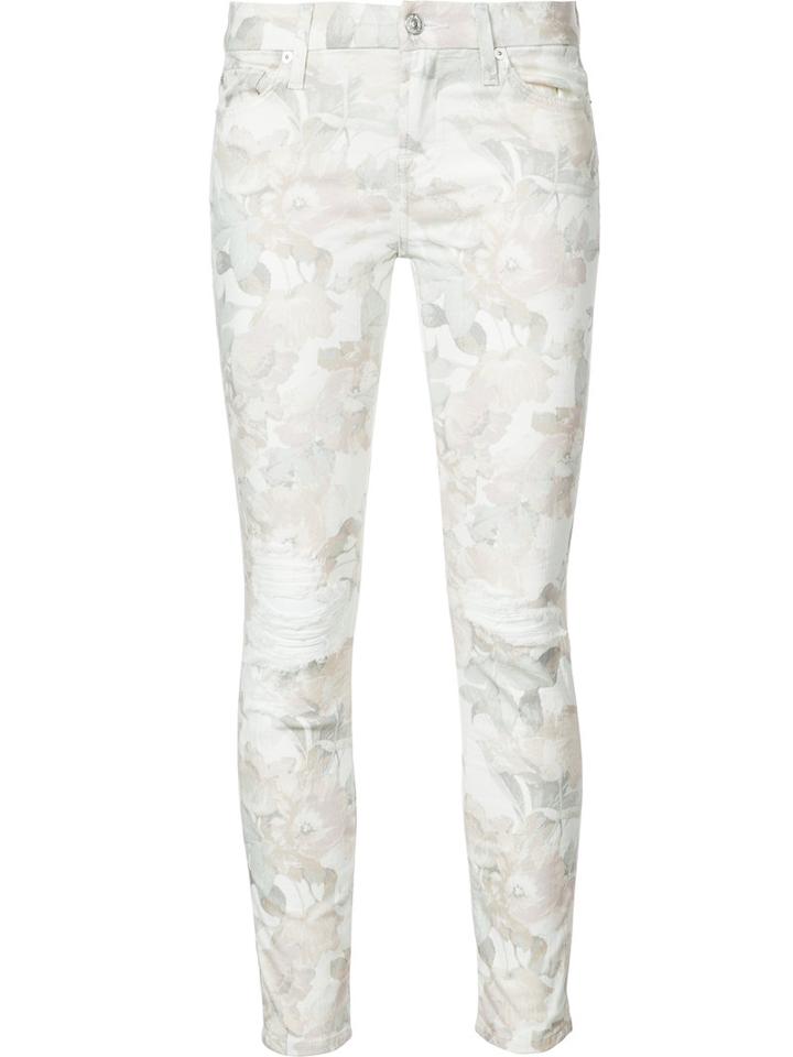 7 For All Mankind - Distressed Floral Jeans - Women - Cotton/spandex/elastane - 26, Women's, White, Cotton/spandex/elastane