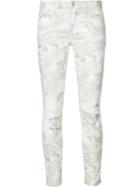 7 For All Mankind - Distressed Floral Jeans - Women - Cotton/spandex/elastane - 26, Women's, White, Cotton/spandex/elastane