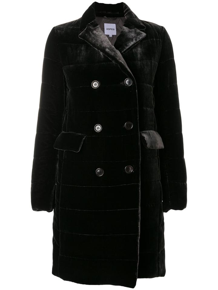 Aspesi Velvet Double Breasted Coat - Black