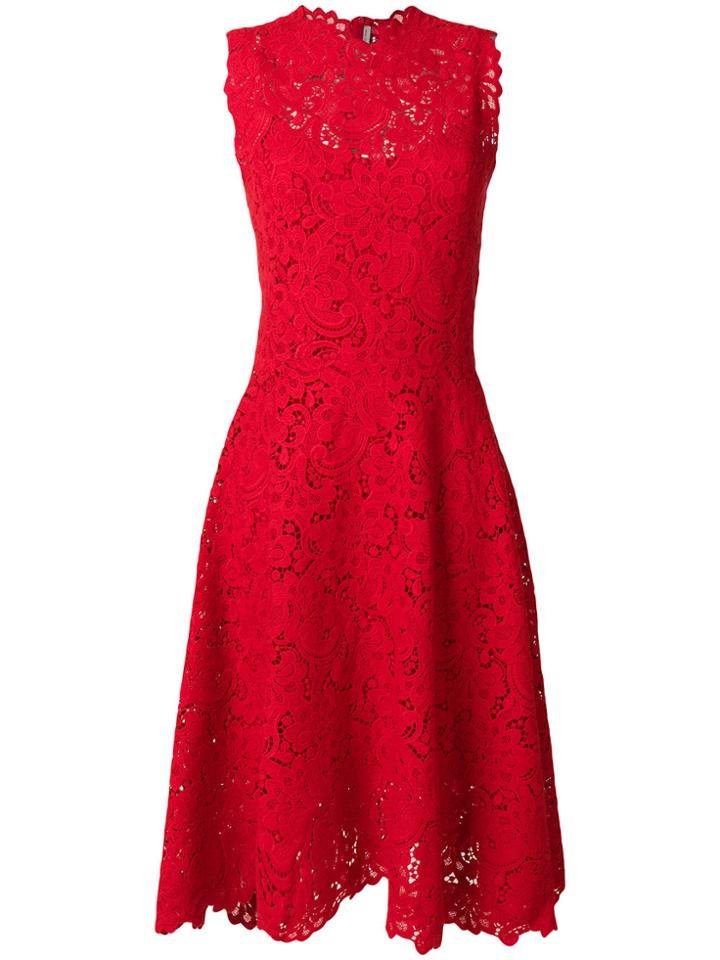 Ermanno Scervino High Neck Lace Dress - Red