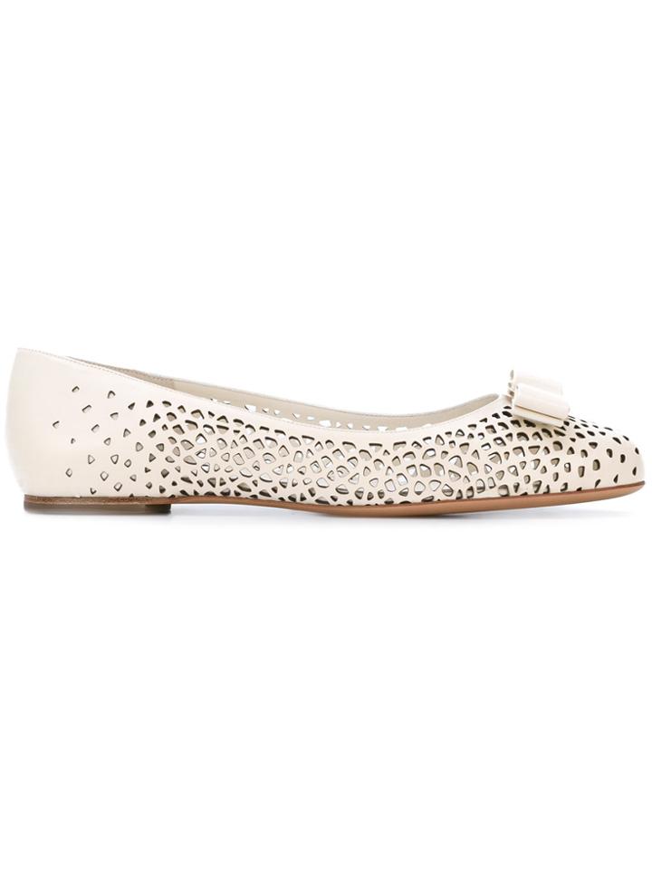 Salvatore Ferragamo 'varina' Laser-cut Ballerina Flats - Nude &