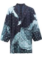 Homme Plissé Issey Miyake Abstract Print Open Jacket, Men's, Size: 3, Blue, Polyester