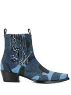 Diesel Red Tag Washed Denim Boots - Blue