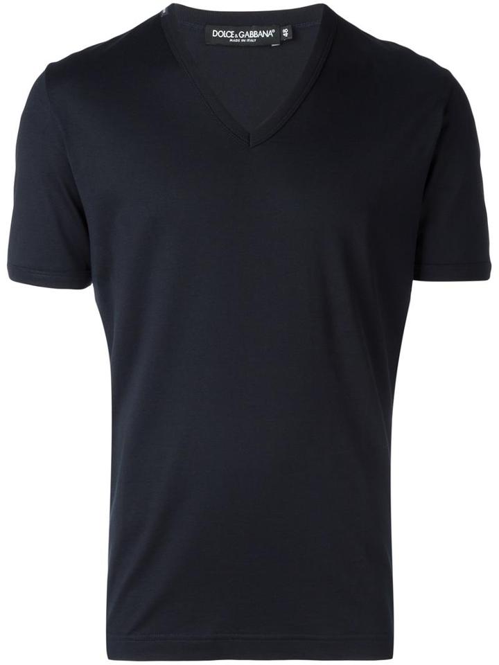 Dolce & Gabbana V-neck T-shirt, Men's, Size: 50, Blue, Cotton