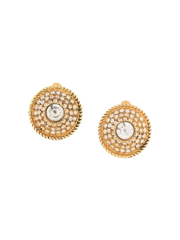 Chanel Pre-owned Rhinestone Embellished Round Earrings - Gold
