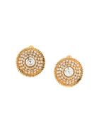Chanel Pre-owned Rhinestone Embellished Round Earrings - Gold