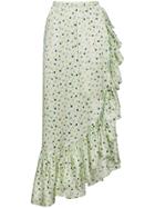Attico Silk Floral Wrap Skirt - Green