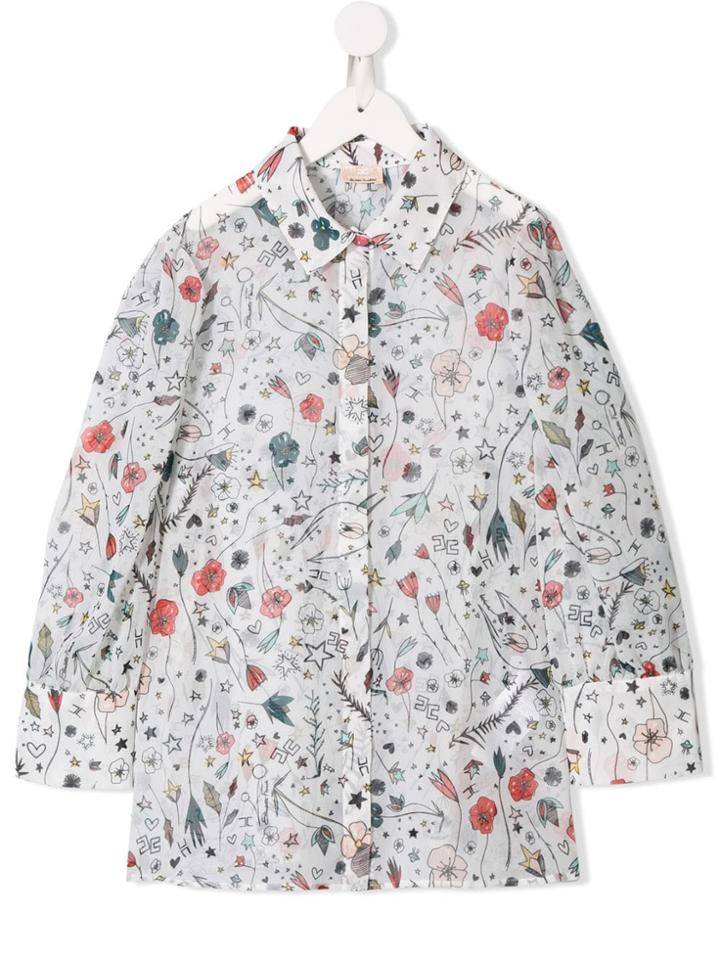 Elisabetta Franchi La Mia Bambina Floral Print Shirt - White