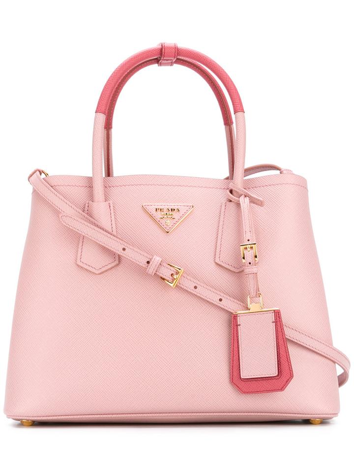 Prada Logo Plaque Tote, Women's, Pink/purple, Leather