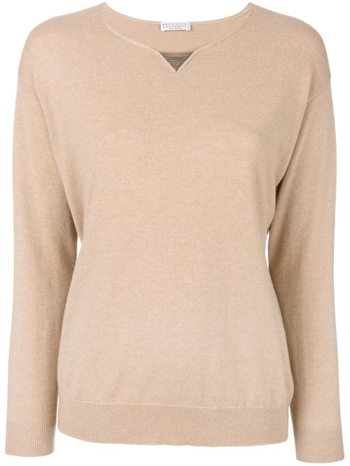 Brunello Cucinelli - Cashmere Knitted Sweater - Women - Cashmere/brass - Xs, Nude/neutrals, Cashmere/brass