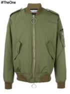 Off-white Back Patch Bomber Jacket, Men's, Size: Large, Green, Polyester/viscose