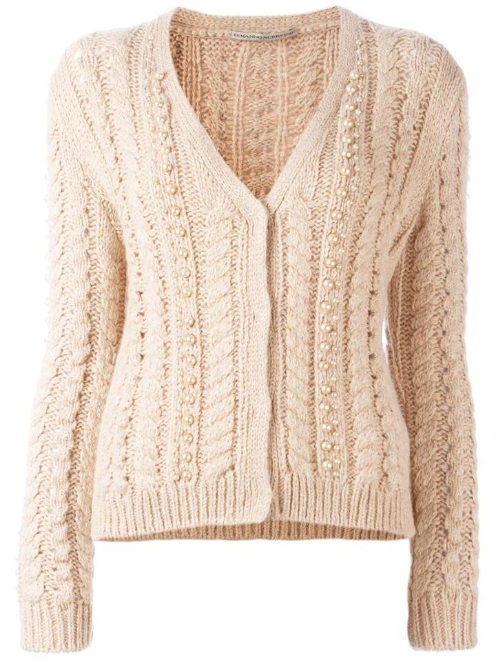 Pearl Embroidery Cardigan, Women's, Size: 46, Nude/neutrals, Alpaca/glass/enamel, Ermanno Scervino