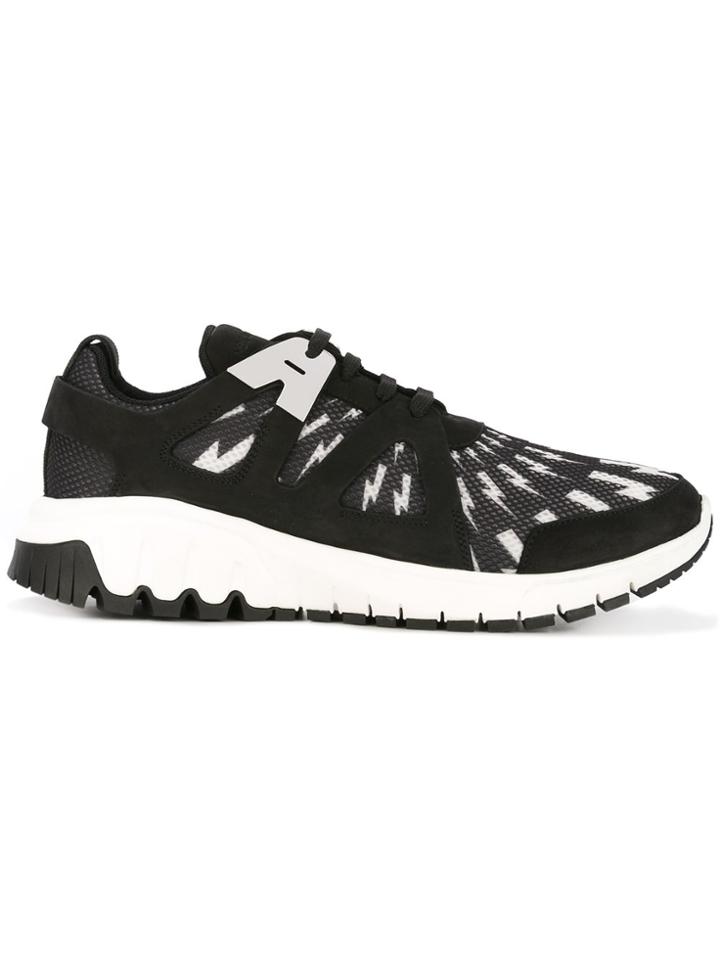 Neil Barrett Molecular Runner Lightning Bolt Sneakers - Black