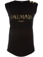 Balmain Logo Print Tank Top, Women's, Size: 40, Black, Cotton