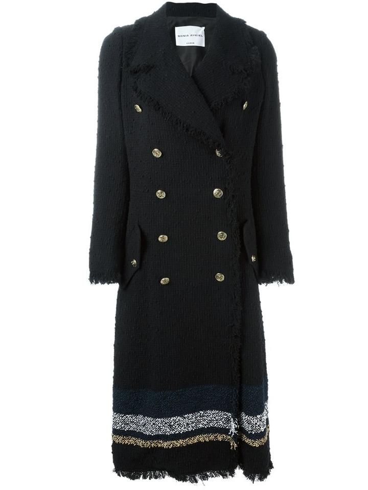 Sonia Rykiel Double Breasted Coat, Women's, Size: 40, Black, Cupro/cotton/polyamide/polyester