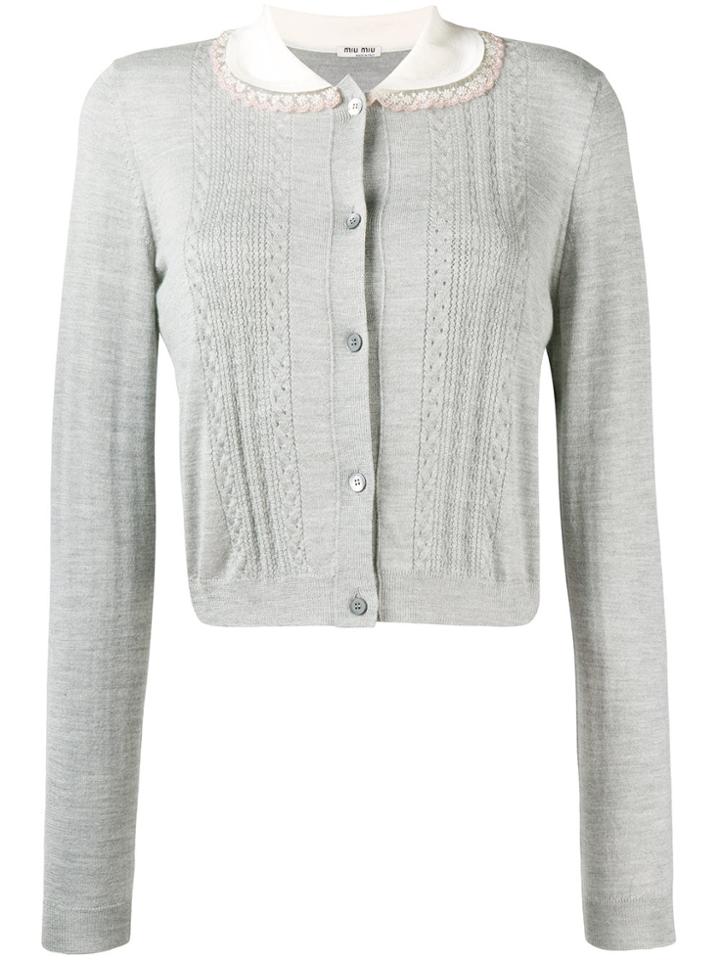 Miu Miu Contrast-collar Fitted Cardigan - Grey