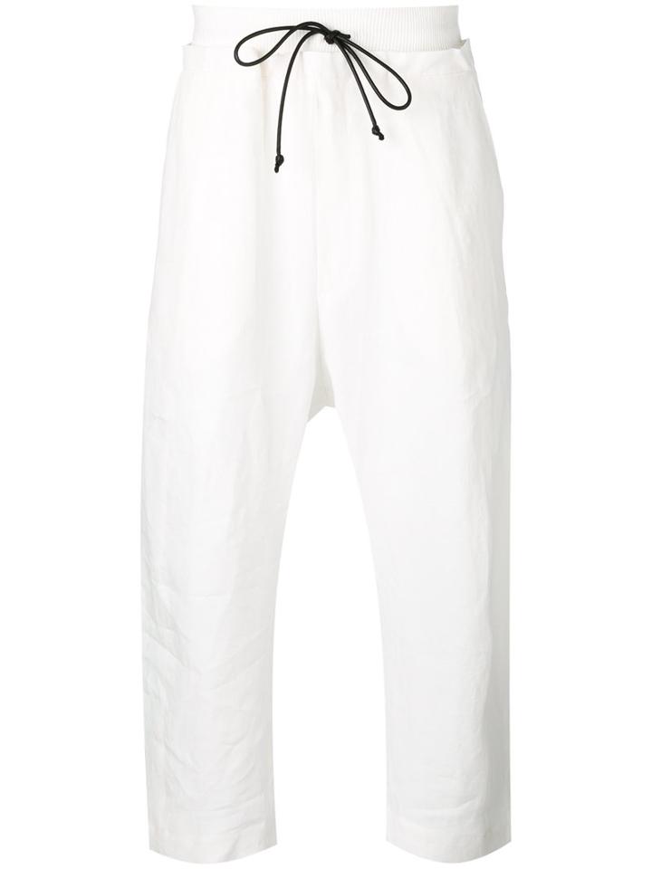 Isabel Benenato Drawstring Cropped Tapered Trousers, Men's, Size: 50, White, Linen/flax/viscose/spandex/elastane