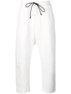 Isabel Benenato Drawstring Cropped Tapered Trousers, Men's, Size: 50, White, Linen/flax/viscose/spandex/elastane