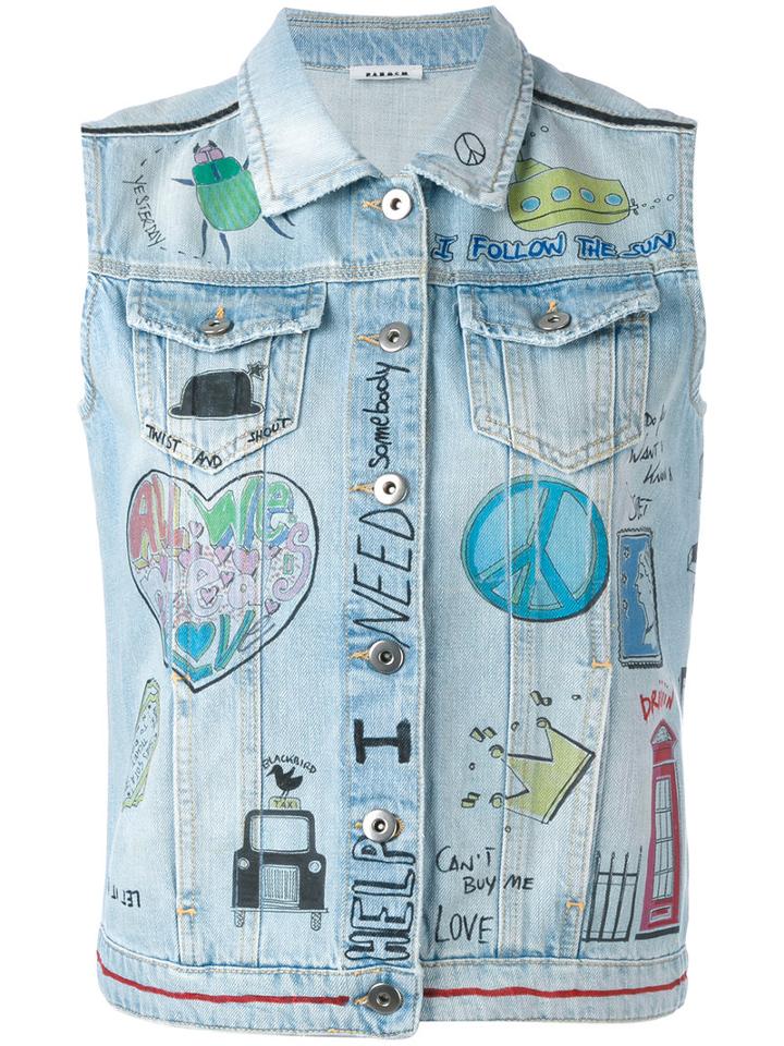 P.a.r.o.s.h. - Illustrated Denim Gilet - Women - Cotton - M, Blue, Cotton
