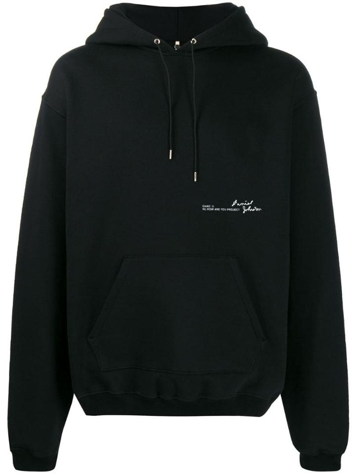 Oamc Contrast Logo Drawstring Hoodie - Black