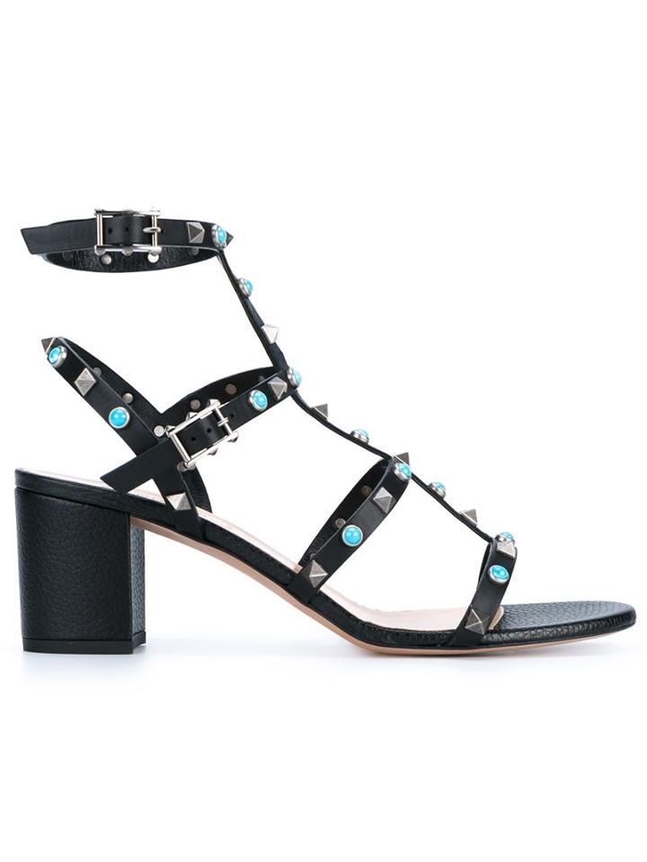 Valentino Rockstud Rolling Sandals, Women's, Size: 37.5, Black, Leather/metal Other