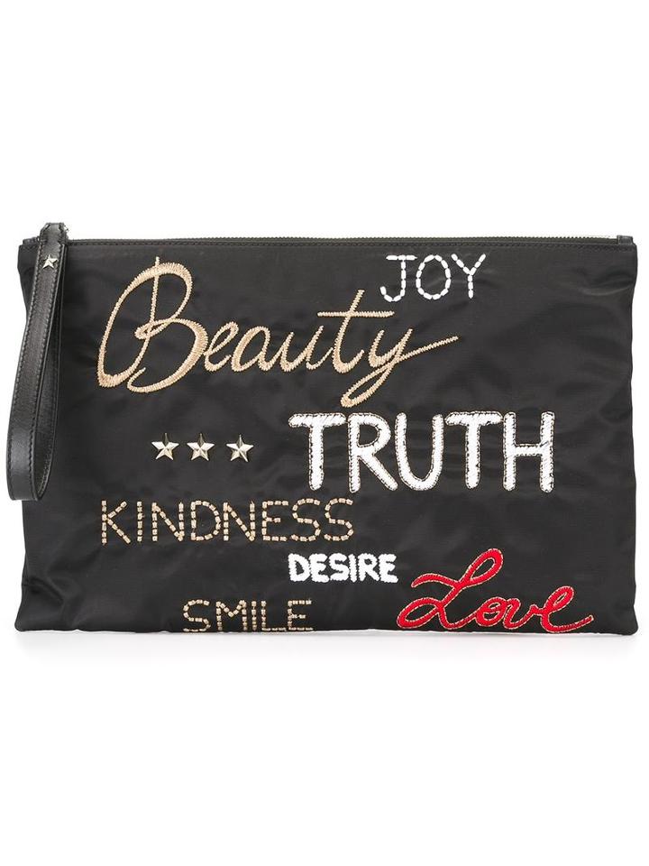 Red Valentino Embroidered Clutch, Women's, Black, Polyester