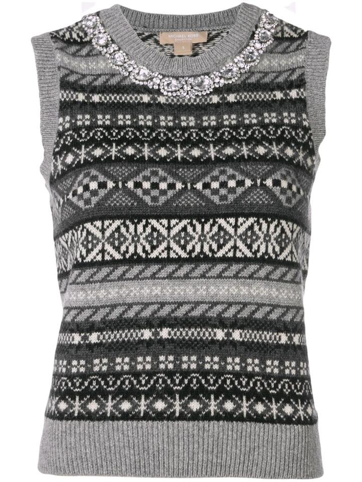 Michael Kors Collection Geometric Pattern Knitted Top - Grey