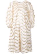 Dolce & Gabbana Shiny Wavy Striped Fringed Dress, Women's, Size: 38, White, Silk/viscose