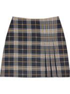 Burberry Pleat Detail Check Mini Skirt - Blue