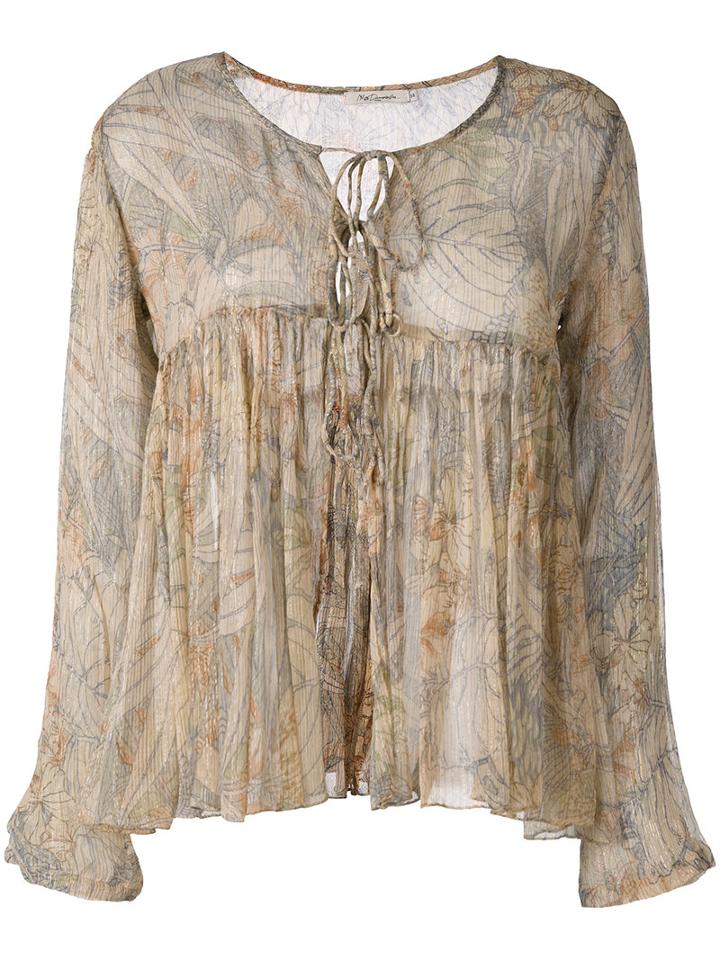 Mes Demoiselles Palms Print Ruffled Blouse, Women's, Size: 36, Nude/neutrals, Lurex/viscose