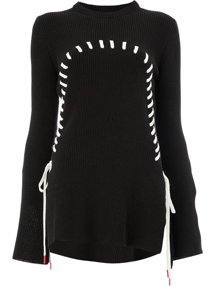 Monse Contrast Stitch Flared Jumper - Black