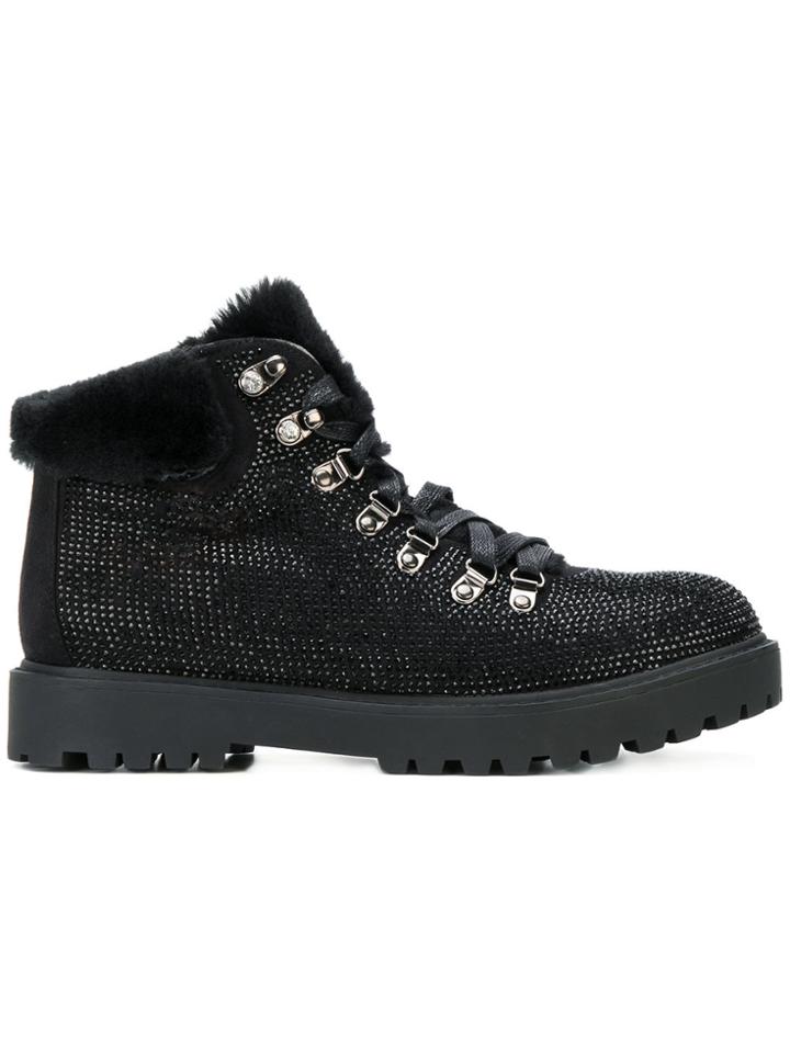 Tosca Blu Textured Fur Detail Boots - Black