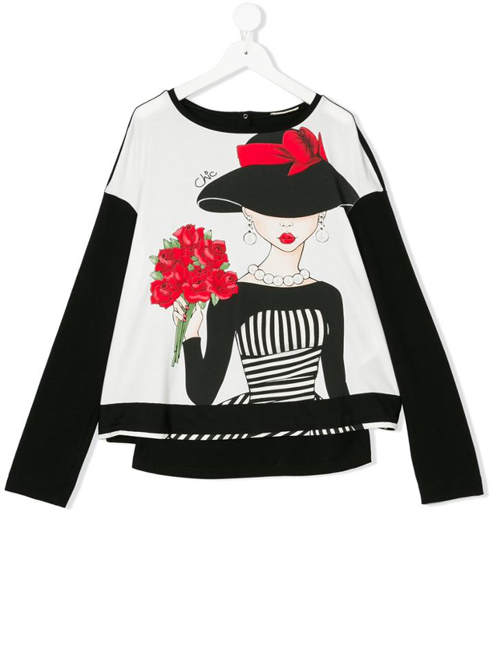 Monnalisa Chic Fashionista Print Longsleeved T-shirt - Black