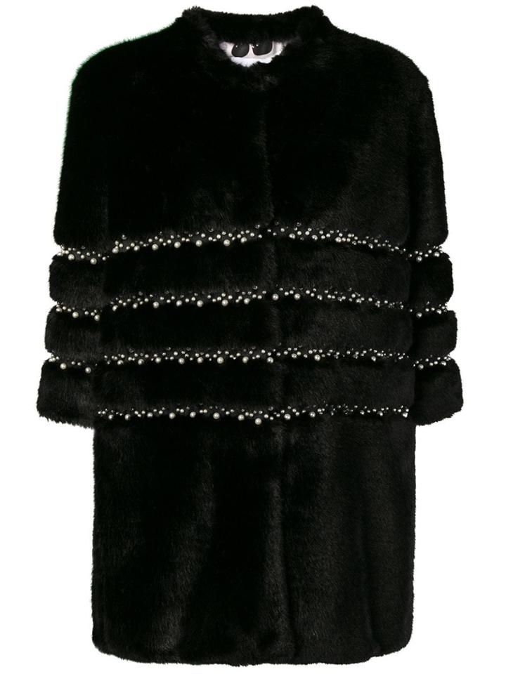 Ainea Embellished Faux Fur Jacket - Black