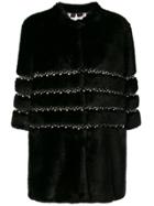 Ainea Embellished Faux Fur Jacket - Black