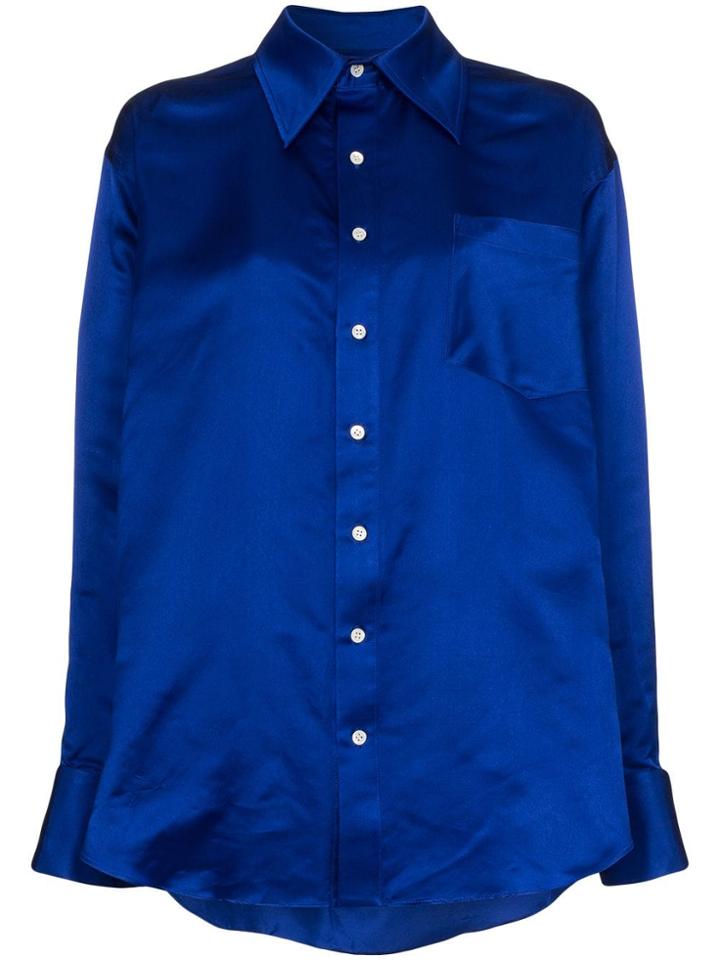 Matthew Adams Dolan Asymmetric Hem Silk Oxford Shirt - Blue
