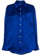 Matthew Adams Dolan Asymmetric Hem Silk Oxford Shirt - Blue