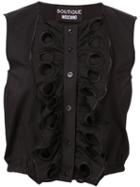 Boutique Moschino Ruffled Placket Sleeveless Top, Women's, Size: 40, Black, Cotton