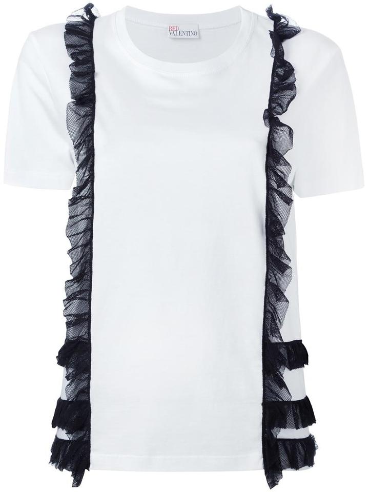 Red Valentino Frill Detail T-shirt, Women's, Size: Xs, White, Cotton