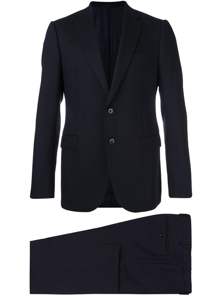 Armani Collezioni Fitted Business Suit, Men's, Size: 54, Blue, Acetate/viscose/virgin Wool