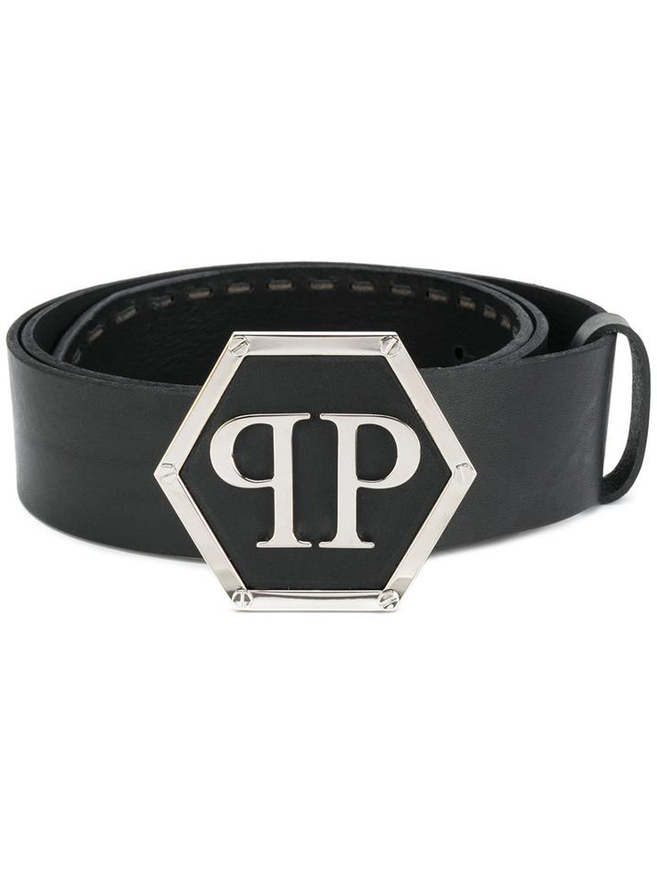 Philipp Plein - Belt With Monogram Buckle - Men - Calf Leather - 95, Black, Calf Leather