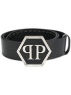 Philipp Plein - Belt With Monogram Buckle - Men - Calf Leather - 95, Black, Calf Leather
