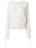 Helmut Lang Distressed V-neck Jumper - Nude & Neutrals